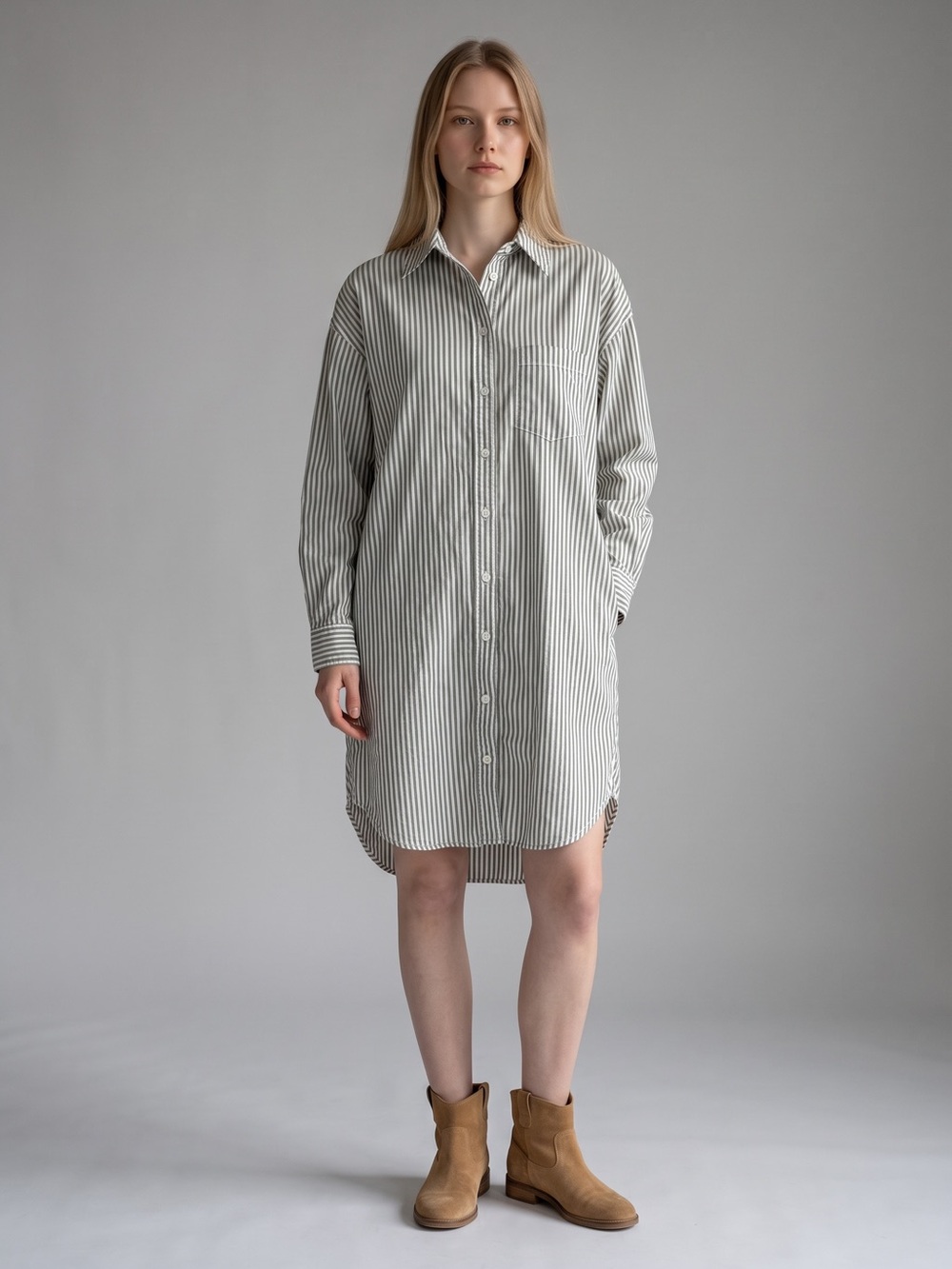 Universal Thread Striped Button Down Shirt Dress with Pockets